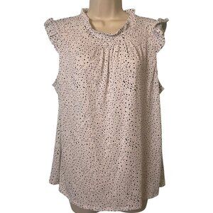 Adrianna Papell Women's Polka Dot Blouse Size Large Mock Neck Sleeveless Ruffle